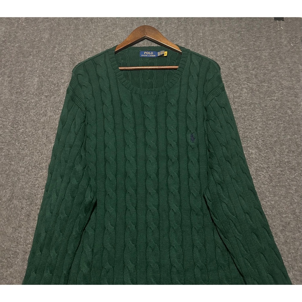 Ralph lauren Cable knit crewneck sweater green pony size 2XL cotton pullover